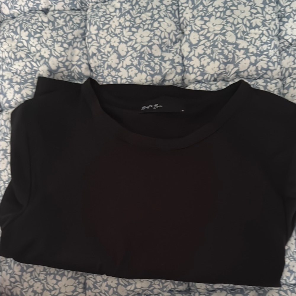 Blue and White Color-Block Short Sleeve T-Shirt